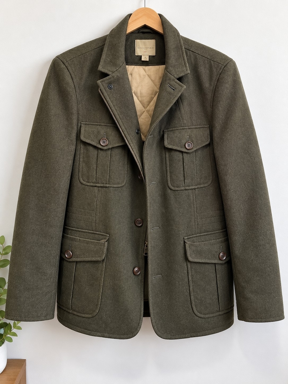 Banana Republic Men's Olive Field Coat with Quilted Liner